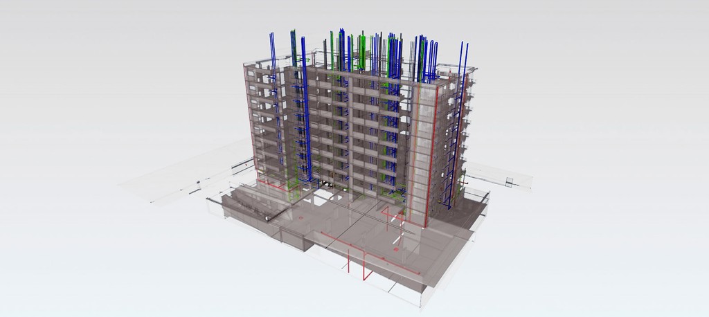 Coordinación de proyectos con modelo 3D del exterior de edificio de Gestaria